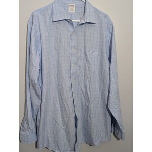 Brooks Brothers Shirt Mens 17.5 Blue Striped Long Sleeve Button Down Regent Fit